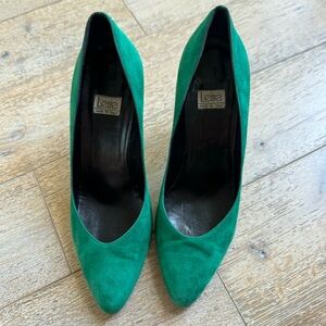 Lerre Italian Green Suede Pointed Toe Heels